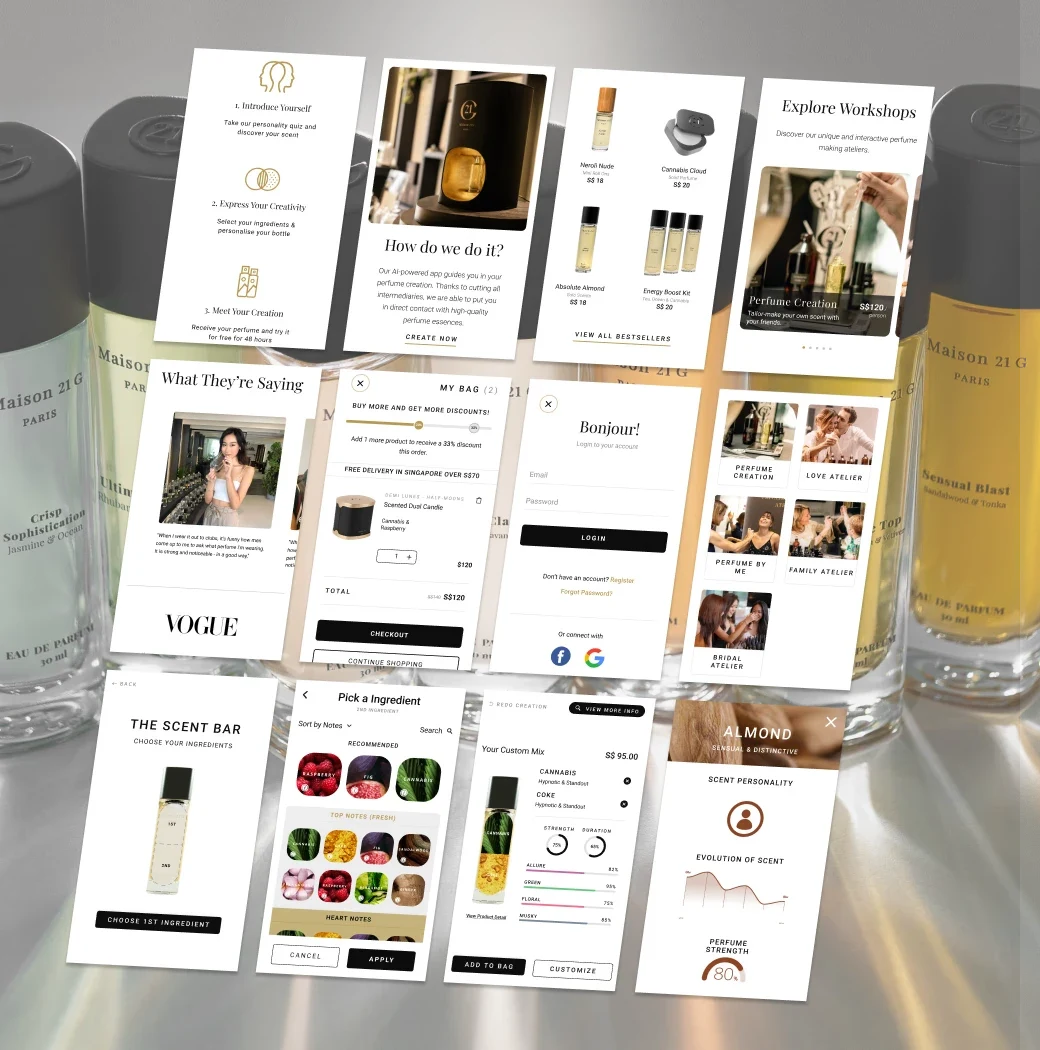Maison 21G: Website and product screens