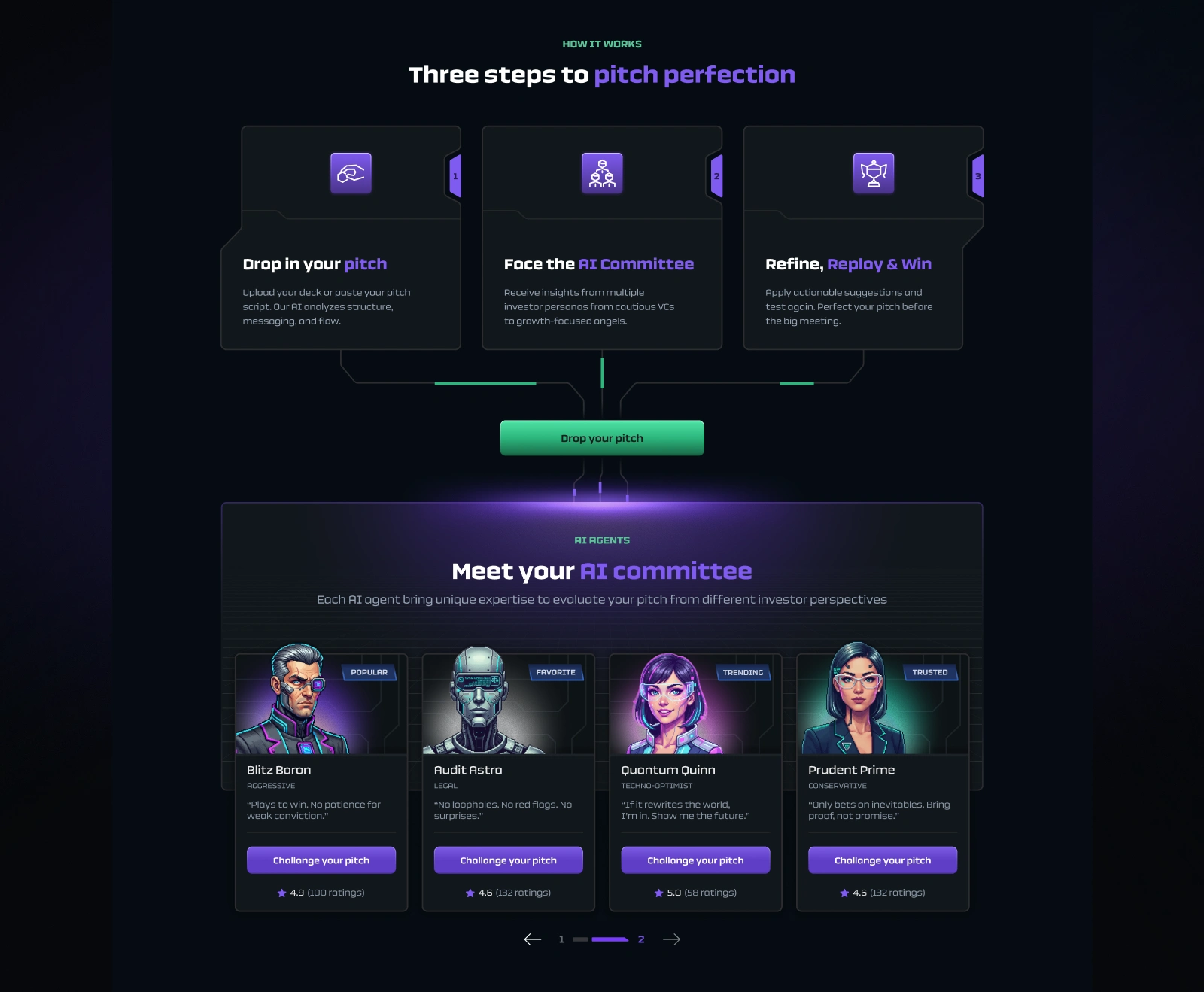 Pitch Arcade: Pitch flow and AI committee