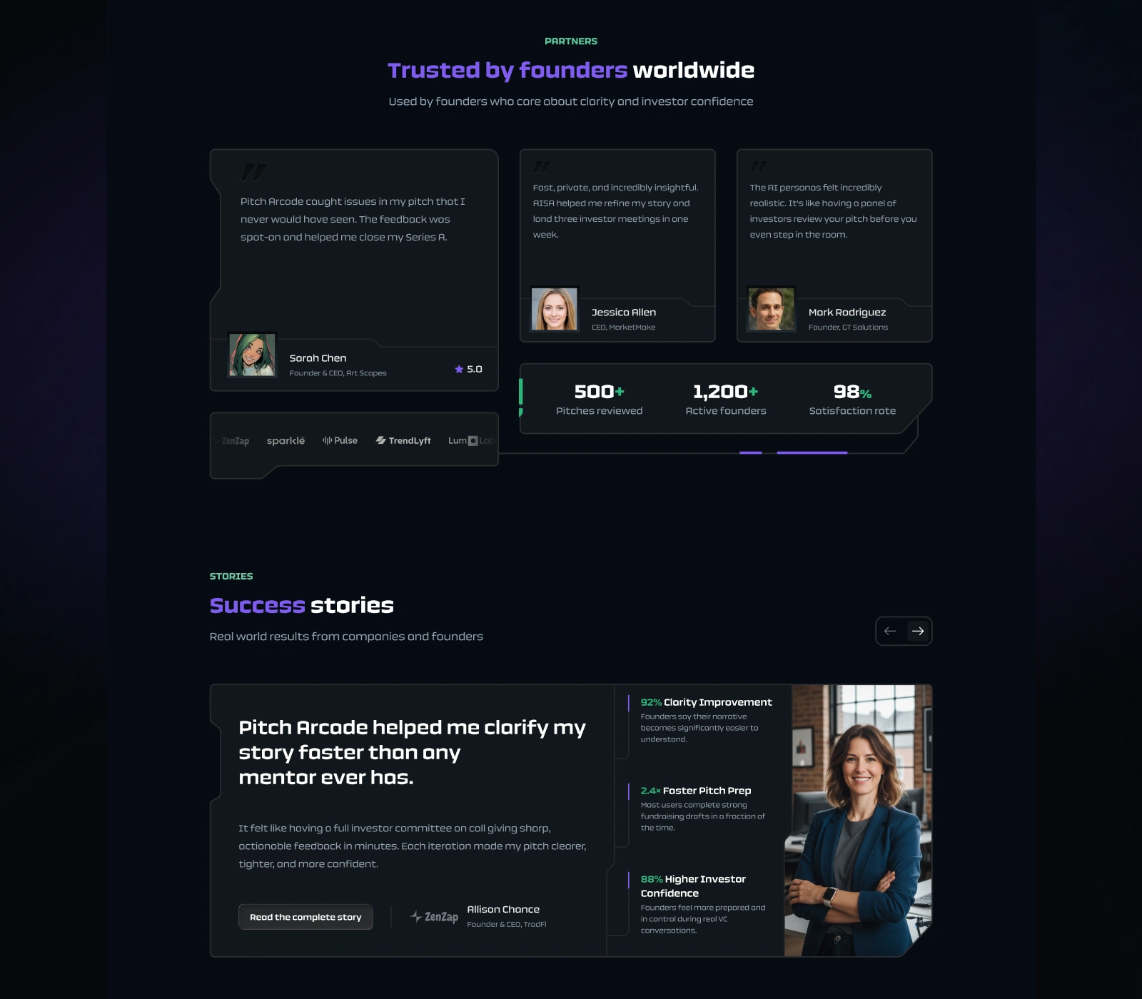 Pitch Arcade: Testimonials and case examples