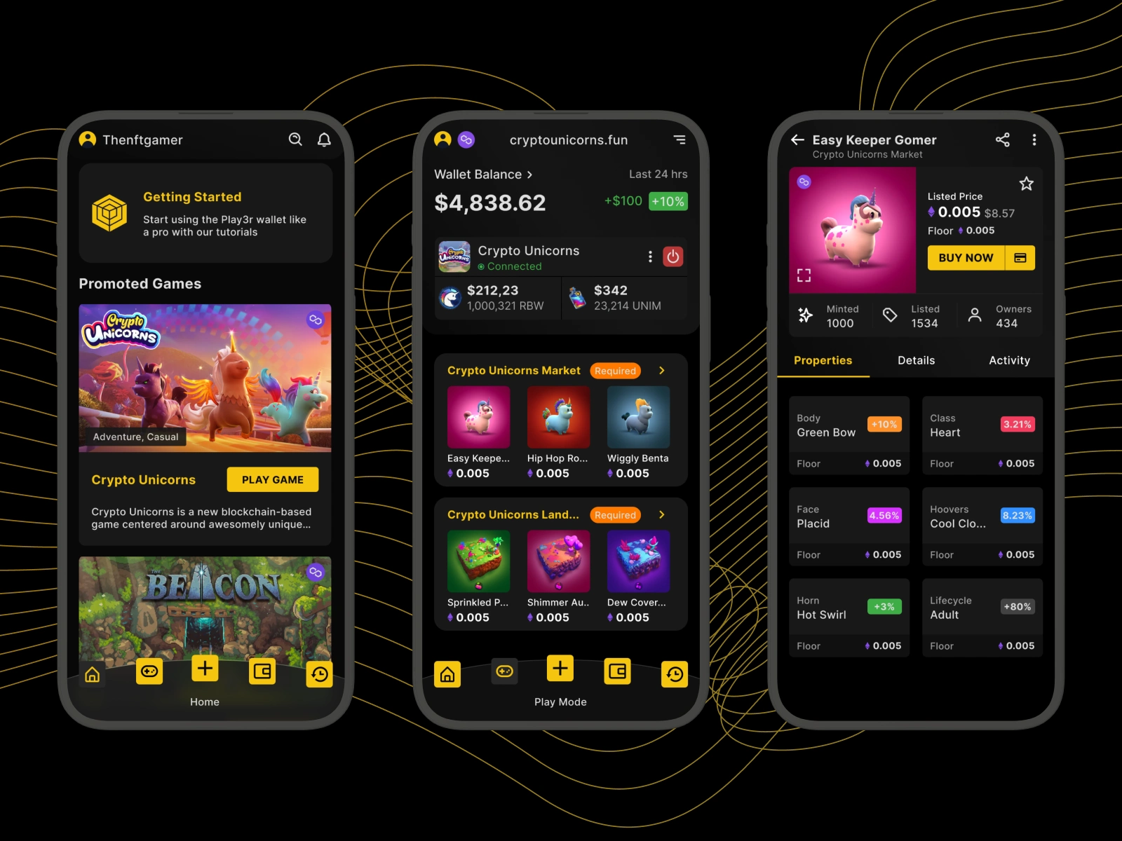 PLAY3R: Main app screens